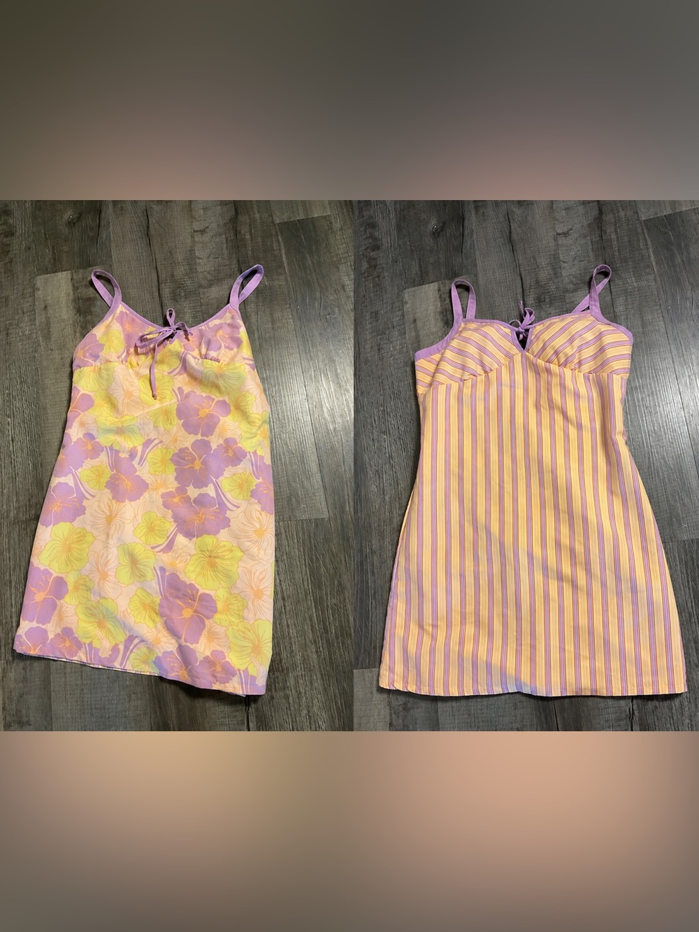 Handmade Reversible Cotton Sundress Floral Stripe Tie Strap Dress M/L Boho